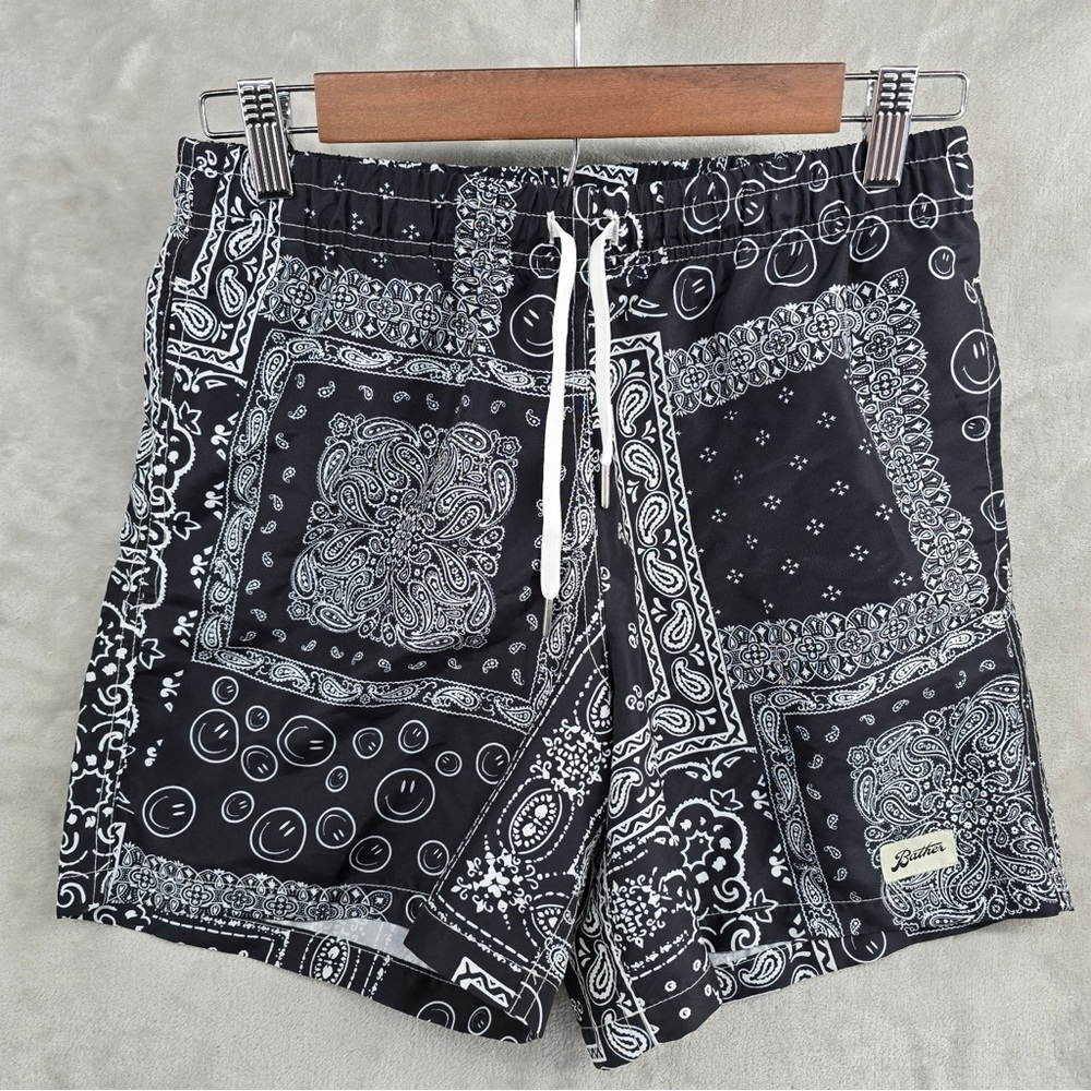 BATHER Men’s Blue Bandana Smiley Print Board Shorts